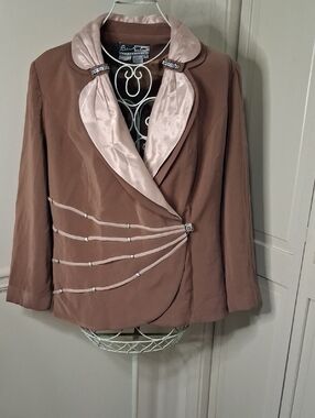 Ben Marc Women's Brown Blazer with Pink Satin Trim